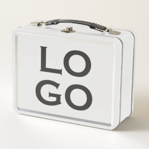 Company or Business Custom Logo on White Metal Lunch Box