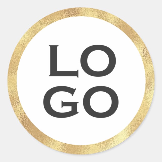 Company or Business Custom Logo with Gold Frame Classic Round Sticker (Front)