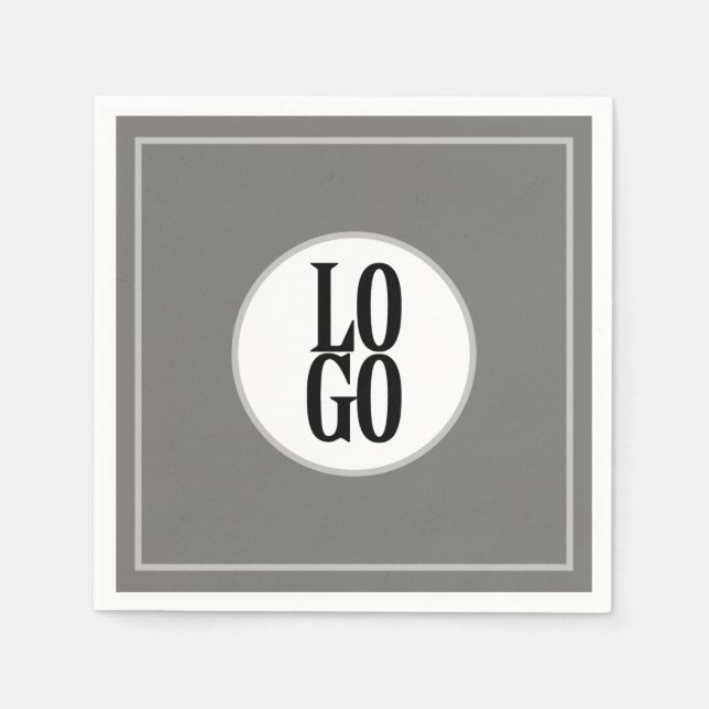 Company or Business Logo with Circle Frame on Grey Napkin (Front)
