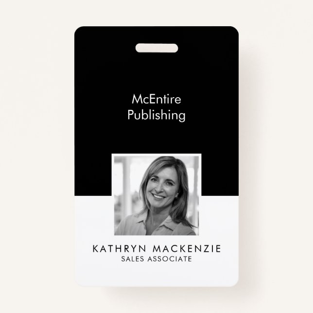 Company Photo Black and White Vertical ID Badge (Front)