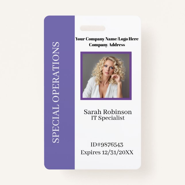 Company Photo ID badge with Barcode (Front)