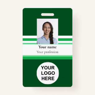 Company photo logo barcode green ID badge