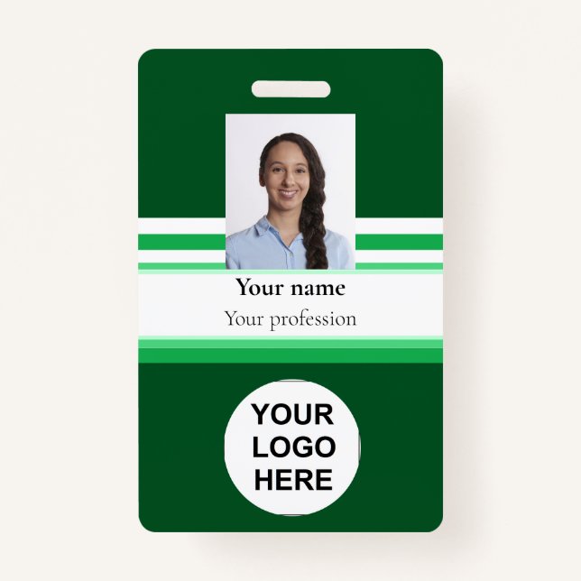 Company photo logo barcode green ID badge (Front)