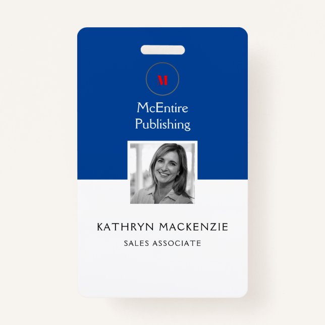 Company Photo Logo Blue Vertical ID Badge (Front)