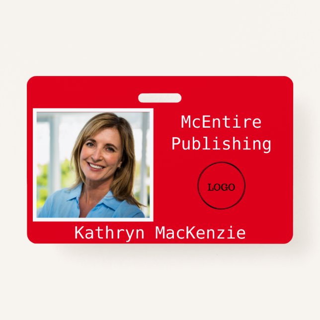Company Photo Red Logo Name ID Badge (Front)