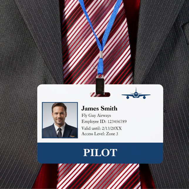 Company Photo Security ID Airline Pilot QR Code Badge (Front )