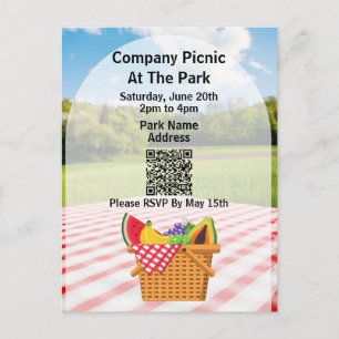 Company Picnic Park QR Code Basket Invitation Postcard