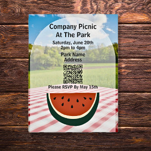 Company Picnic Park QR Code Watermelon Invitation Postcard