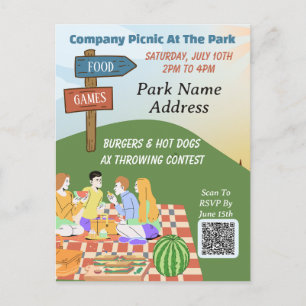 Company Picnic Summer QR code Food Games Postcard