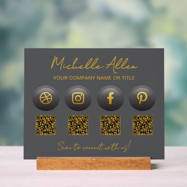 Company Social Media QR Codes Acrylic Sign (Neutral)