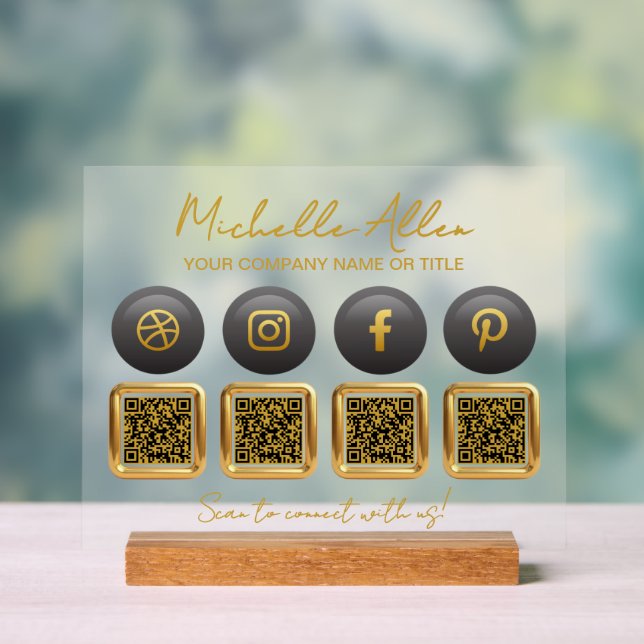 Company Social Media QR Codes Acrylic Sign (Neutral)