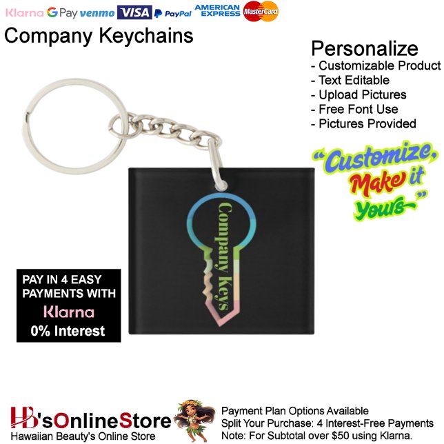 Company Square Keys Keychain Customize Template  (Company Square Keys Keychain Customizable Template.)