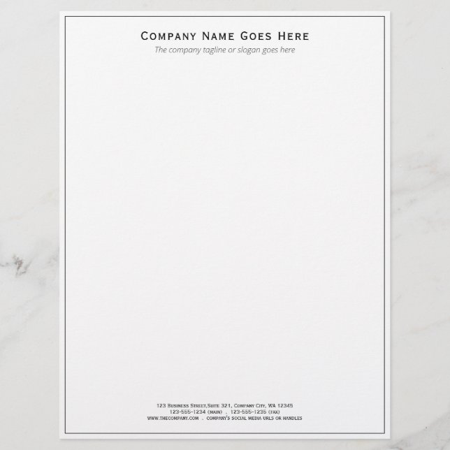 Company Template Thin Black Border Business Custom Letterhead (Front)