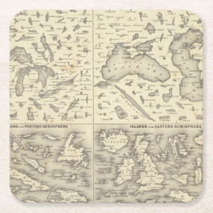 Comparative Size of Lakes and Islands Square Paper Coaster
