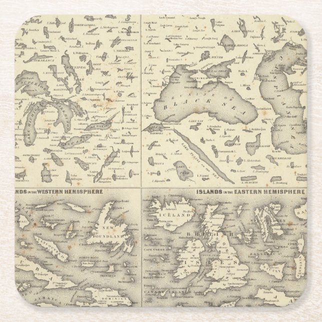 Comparative Size of Lakes and Islands Square Paper Coaster (Front)