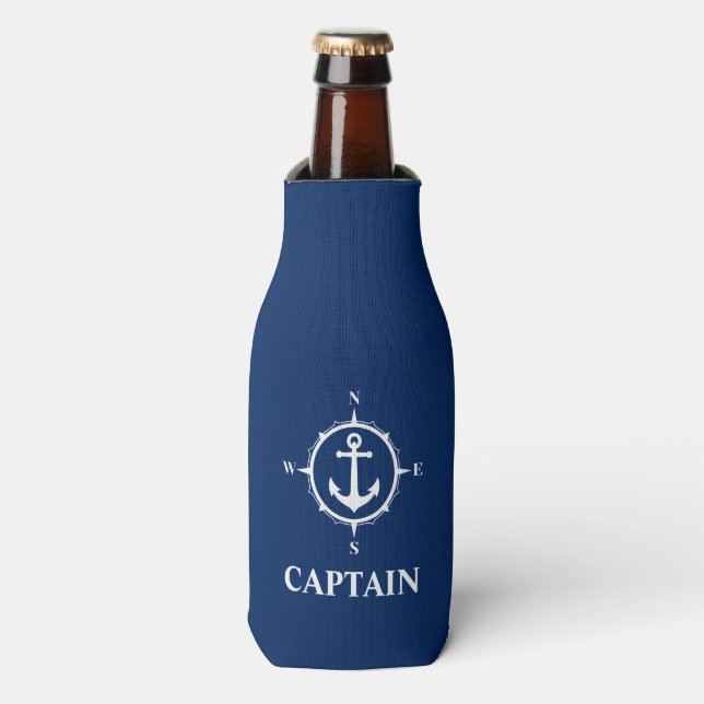 Compass Anchor Blue Captain Bottle Cooler (Bottle Front)