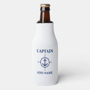 Compass Anchor Captain Add Name Boat Name White Bottle Cooler