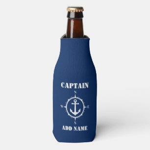 Compass Anchor Captain Add Name or Boat Name Blue Bottle Cooler