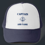 Compass Anchor Captain Add Name or Boat Name Trucker Hat<br><div class="desc">Navy Compass Anchor Captain Add Name or Boat Name Hat</div>