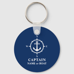Compass Anchor Captain Name Boat Photo Back Navy Key Ring