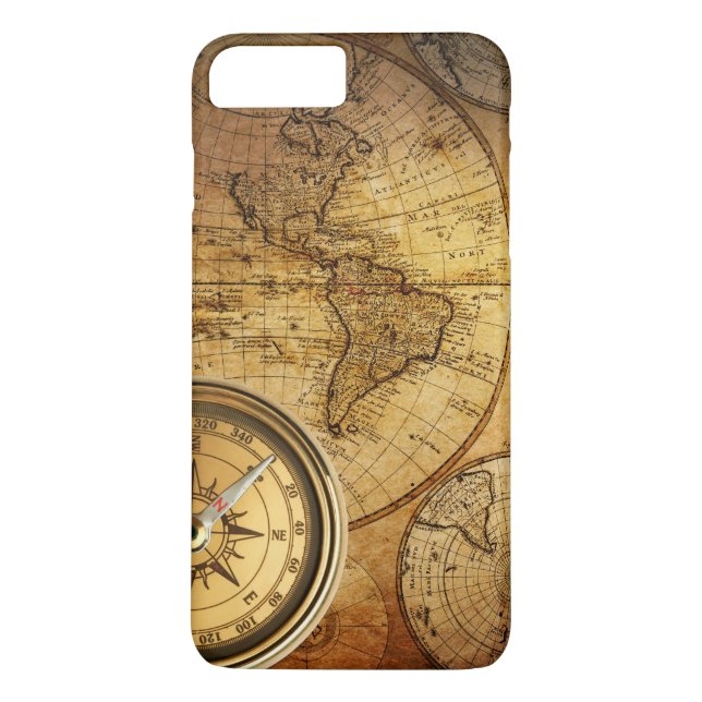 Compass and Map iPhone 7 Plus, Barely There Case-Mate iPhone Case (Back)