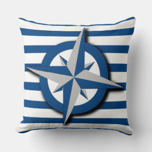 Compass and Stripes Pattern Nautical Inspired Cushion