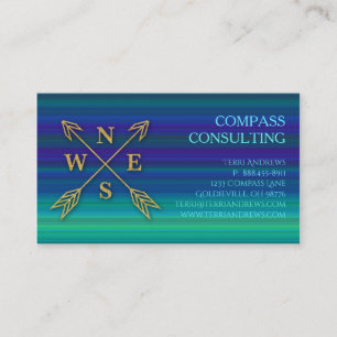 Compass Arrows Accounting Gold Blue Green Stripes Business Card