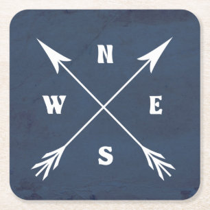 Compass arrows square paper coaster