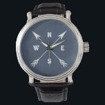 Compass arrows watch<br><div class="desc">Compass illustration with arrows and north, east, south, west decoration on blue grunge background</div>