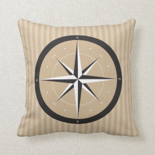 Compass   Beige Black Pattern Design Cushion