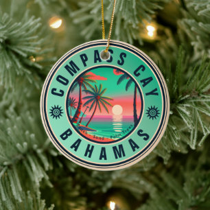 Compass Cay Bahamas Retro Sunset Souvenir 1950s Ceramic Tree Decoration