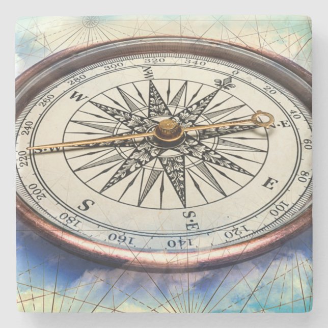 Compass Clouds Stone Coaster (Front)
