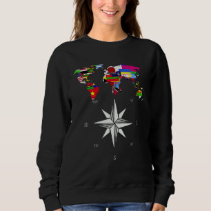 Compass Country Flags World Map Travelling World F Sweatshirt