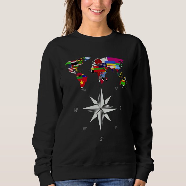 Compass Country Flags World Map Travelling World F Sweatshirt (Front)
