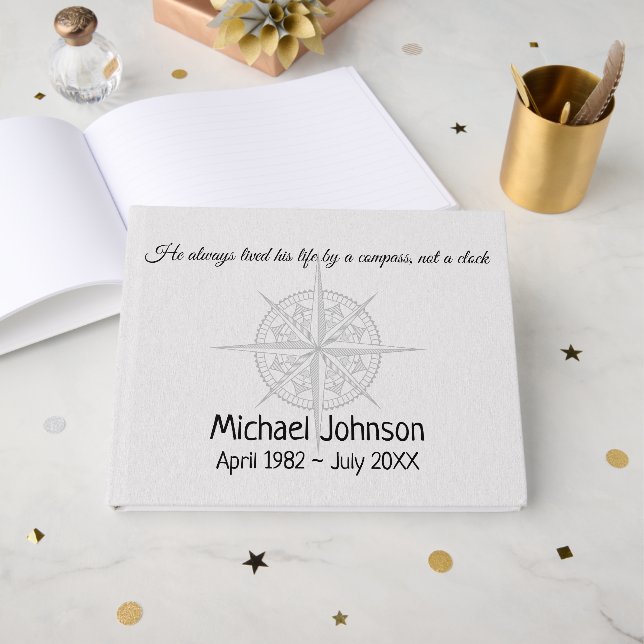 Compass Design for Memorial Service Guest Book (Front Open)