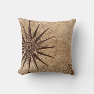 Compass Exploration Discovery Age World Map Cushion