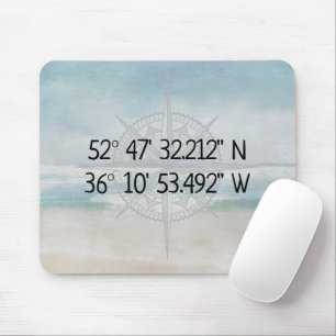 Compass GPS Home Coordinates On Ocean Mouse Mat