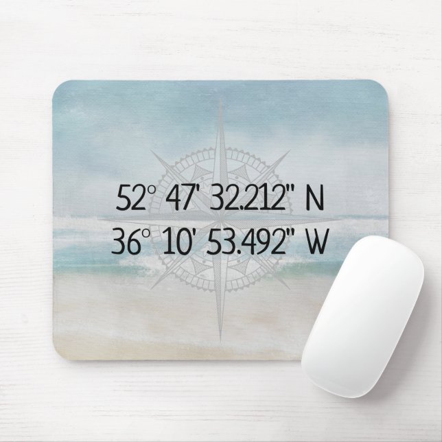 Compass GPS Home Coordinates On Ocean Mouse Mat (With Mouse)