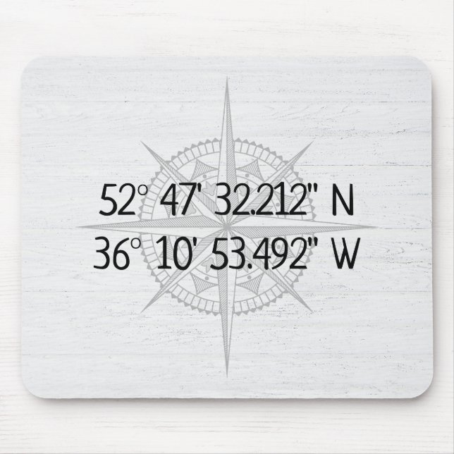 Compass GPS Home Coordinates On Wood Mouse Mat (Front)