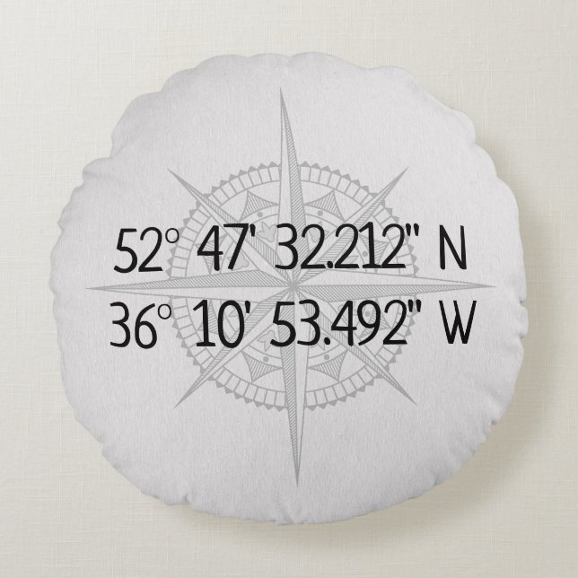 Compass GPS Home Coordinates  Round Cushion (Front)