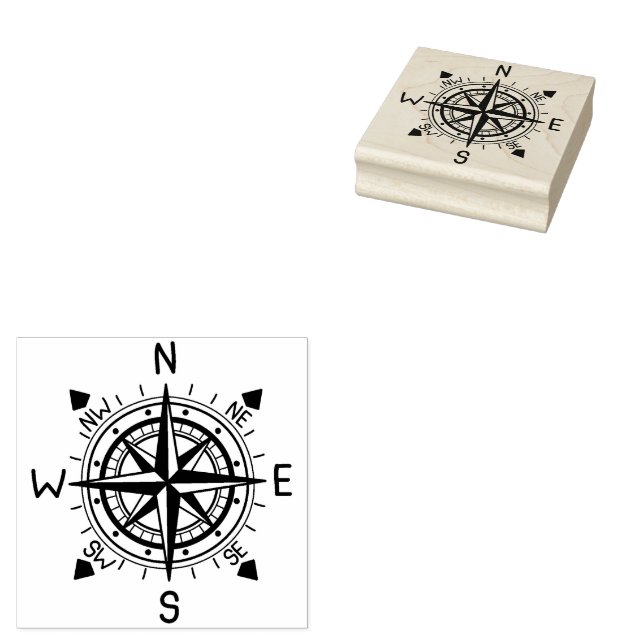 Compass Illustration Rubber Stamp (Stamped)