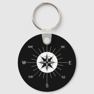 Compass in Black White and Grey Key Ring