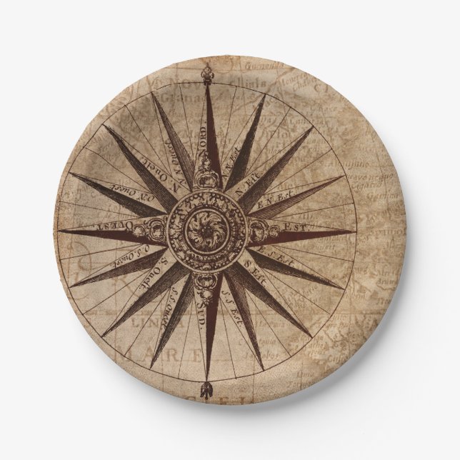 Compass Map Paper Plate (Front)