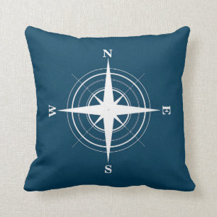 Compass Nautical Navy Pillow
