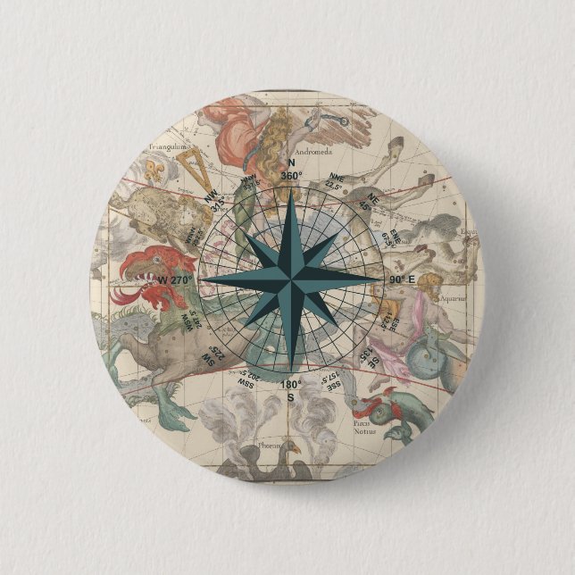 Compass on an Ancient Map 6 Cm Round Badge (Front)