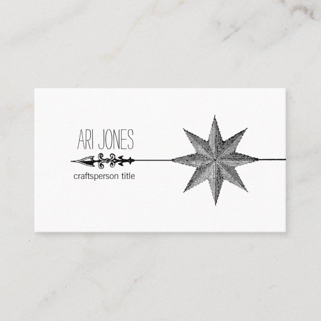 Compass Rose And Arrow Craftsperson Business Card (Front)