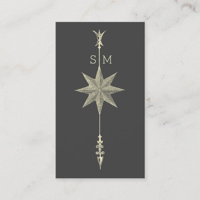 Compass Rose Arrow Intitials Business Card (Front)