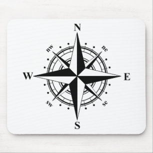 Compass Rose - Black & White Mouse Mat