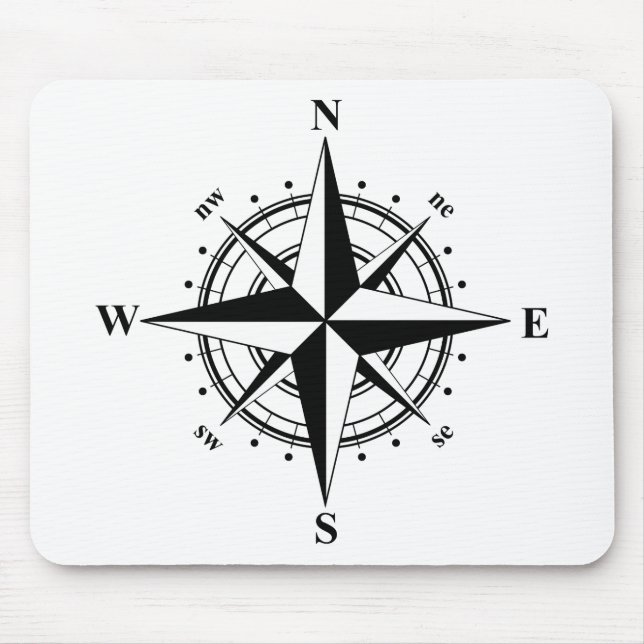 Compass Rose - Black & White Mouse Mat (Front)