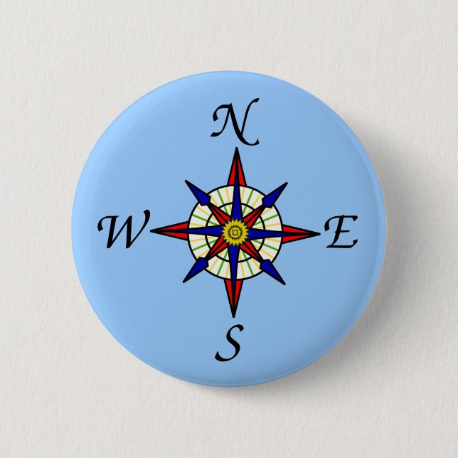 Compass Rose Blue 6 Cm Round Badge (Front)